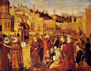 Carpaccio: La predica del santo, cm. 152 x 195, probabile anno 1514, Louvre, Parigi.